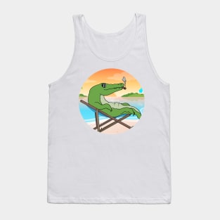 Croco Chilling At Beach With Sunset Comic Style Tank Top